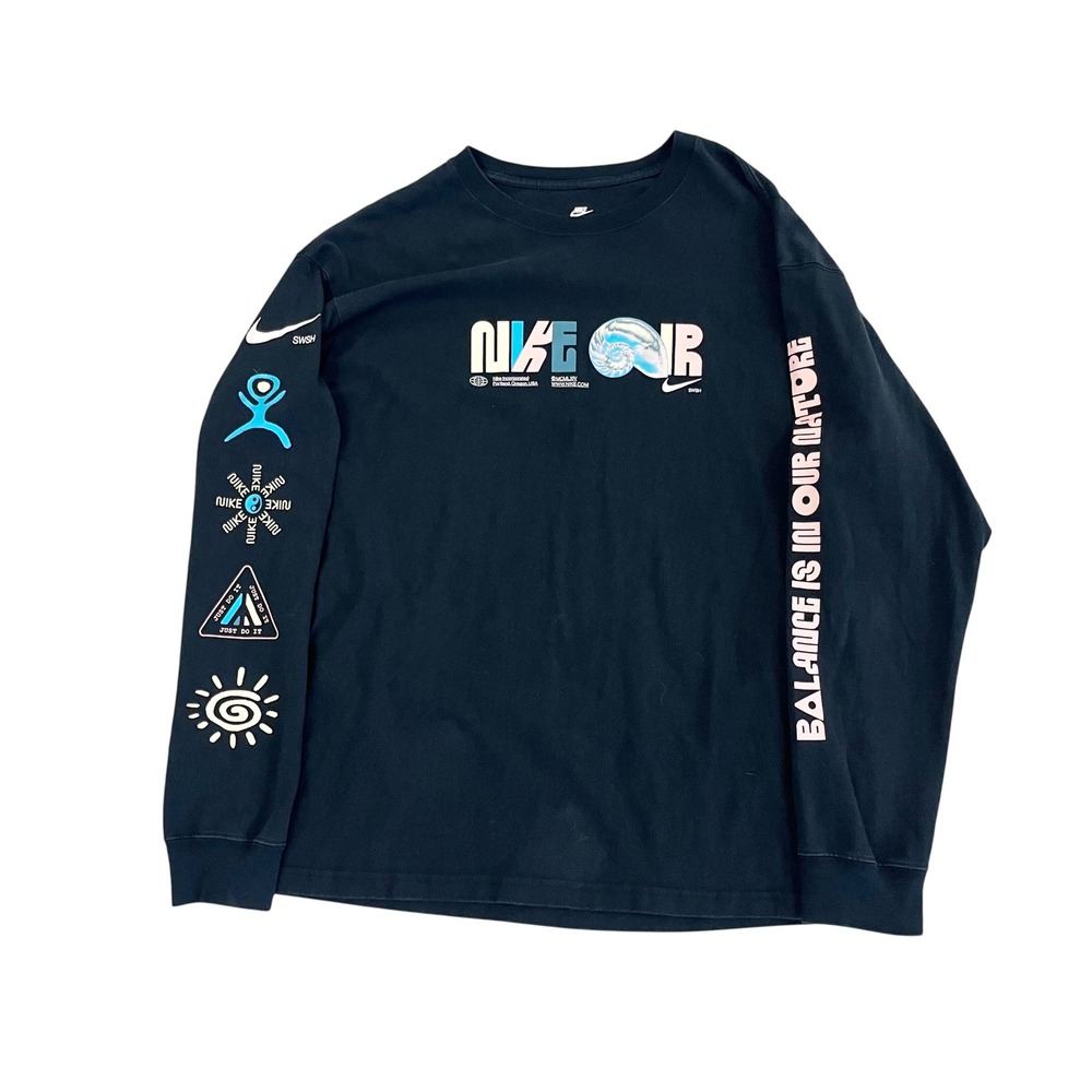 Nike Air Mens Black Long Sleeve Graphic T-Shirt Loose Fit Nautilus Shell LARGE